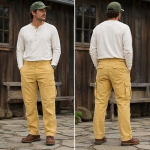 The Field Mens Cargo Pants Mustard‎ Yellow Cotton Twill Made in Portugal 38x32